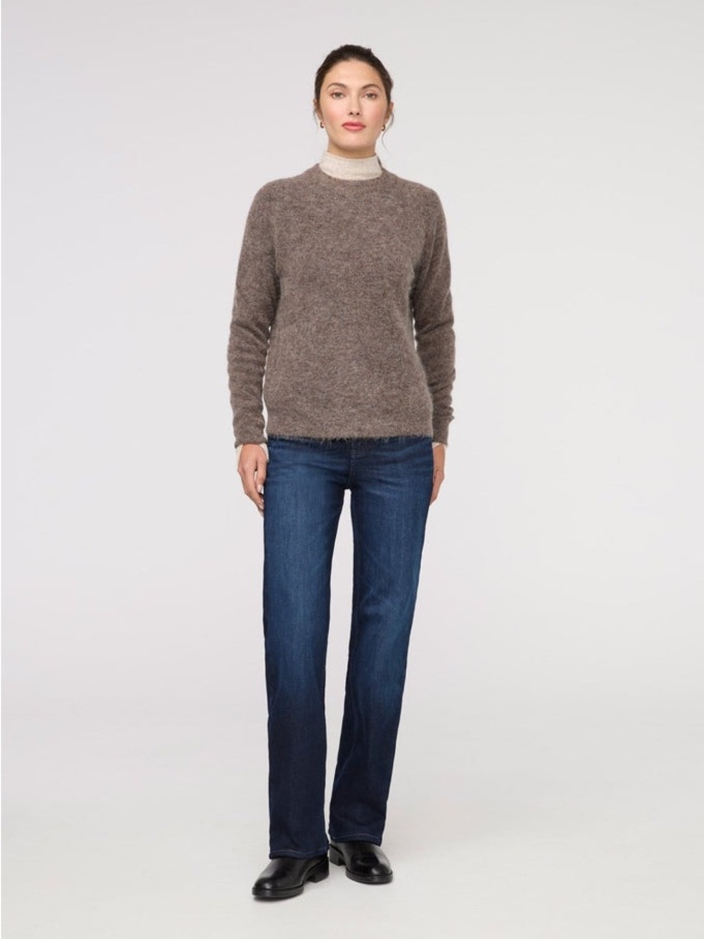 High-Rise Straight Leg Jeans in Deep Indigo w/ tech fleece lining - Picture 2 of 13